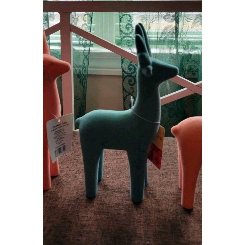 Deer Figurines in Sage Green Joyward Flocked 9.6" Soft Feel, Set of 2 - NEW - Picture 4 of 6